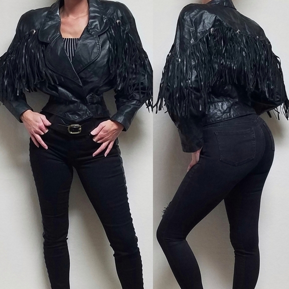 Marvin Richards Vintage Black Butter Soft Leather Fringe Side-Zip Moto Jacket - Picture 16 of 16
